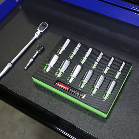 Deep Well Socket Set Three Eighths Inch Drive, Twelve-Piece Metric Socket Set 8mm To 19mm in EVA Foam Tray