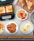 Bakers Friend Three In One Mini Waffle Maker With Swap Plates For Pancakes Grilled Cheese & Steak Indoor Grill with grilled sandwiches and waffles
