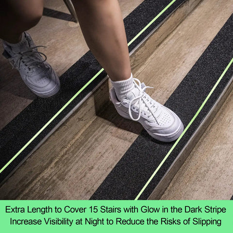 Anti Slip Tape With Glow In The Dark Stripe For Stairs Four Inch By Thirty Five Foot Waterproof Non Slip Grip Tape on steps
