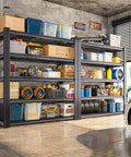 72 Inch Beefy Heavy Duty Garage Shelving Unit With Adjustable Metal Shelves For Basement Storage, Ultra Strong Steel Frame, Reinforced Uprights, Easy Assembly, Crazy High Load Capacity For Tools And Gear in garage with bins and tires