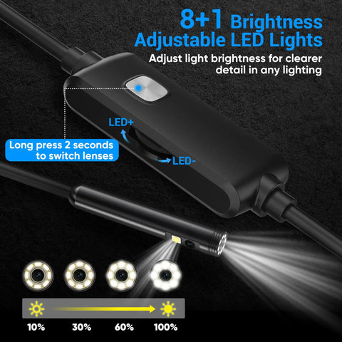 High Definition Dual Lens Endoscope Cam With Light For Tight Spaces 1920P Borescope With 8 Plus 1 Adjustable LED Lights