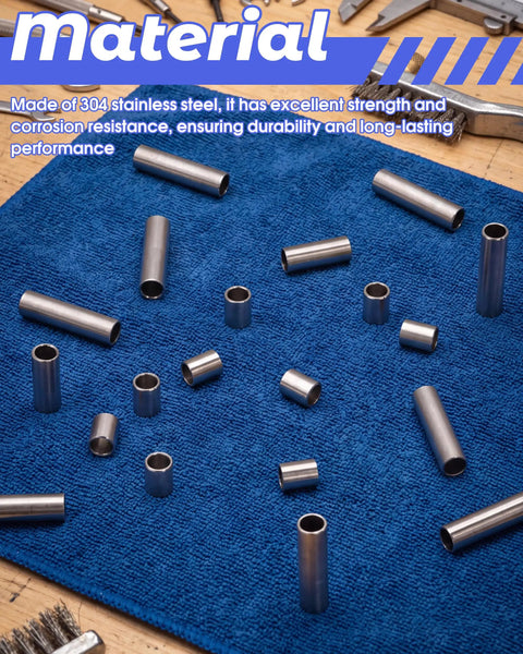 Stainless Steel Spacer Bushing Kit For M6 Unthreaded Spacers Three Popular Sizes In One Handy Must Have Set 6x8x10mm 6x8x20mm 6x8x30mm With Organized Storage Box Ideal For Wheel And Suspension Spacing Projects. 304 stainless steel spacers on blue mat