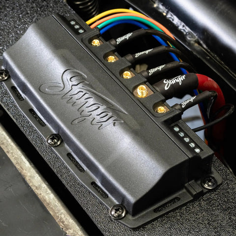 4 Channel 100 Amp Solid State Relay Block with mounted cables for Marine, Powersports and Car Accessories, visible connectors