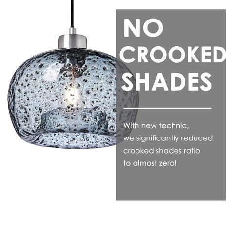 Hand Blown Glass Pendant Light For Kitchen Island And Sink In Grey Blue With Brushed Nickel Hardware Cool Farmhouse Restaurant Style Easy Install And Thick Shade 70 Inch Adjustable Cord with textured glass and no crooked shade.