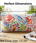 All-Weather Water-Resistant Outdoor Pillows Set of 2, 12x20 Inch, Colorful Paisley Pattern Throw Cushion with Inserts for Patio Furniture