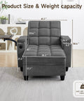 Dimensions of Big And Comfy Recliner With 360 Degree Swivel Tray Table Modern Tufted Linen Chair With Cup Holders And USB Port
