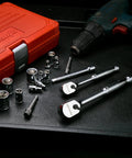 47-Piece 1/4-Inch And 3/8-Inch Drive Socket Set With 90-Tooth Reversible Ratchet, Chrome Vanadium Steel Build, on table