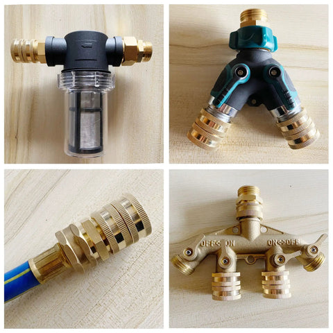 3/4 Inch Brass Garden Hose Adapters Set, 4 Pack With Double Male And Double Female Couplers and Extra Washers