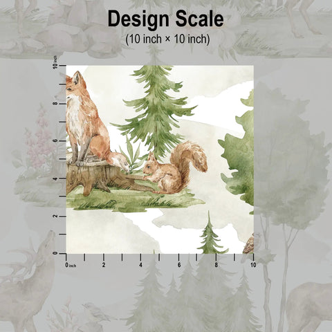 Peel And Stick Wallpaper With Cute Animals In A Green Forest Self Adhesive Wall Mural Matte Finish Repositionable and Durable.