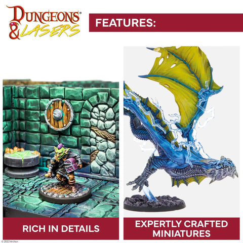 Dungeons and Lasers detailed miniature with knight and dragon features, showcasing expertly crafted tabletop RPG pieces.