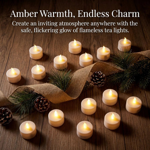 Flameless Tea Lights Battery Operated Candles Set Of 24 LED Flickering Votive Candles With Long Lasting 200 Hour Run Time Realistic Bright Warm White