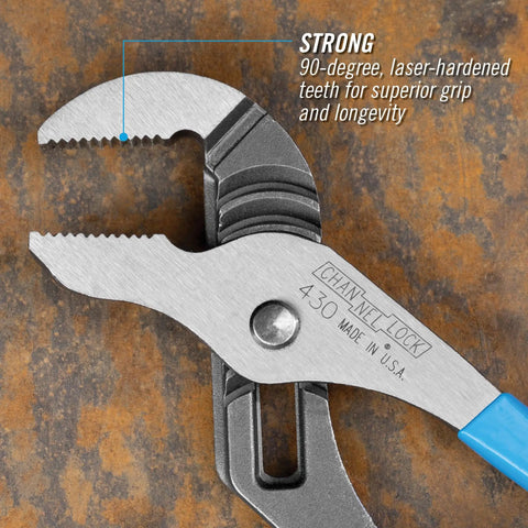 Versatile 10 Inch Tongue And Groove Pliers With Straight Jaw For Plumbing, Automotive And Home Repair, strong laser-hardened teeth