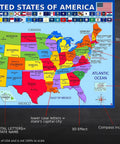 US Map Poster With All 50 State Flags Laminated 14x19.5 In Educational Wall Chart For Kids Classroom Decor With Capitals Abbreviations