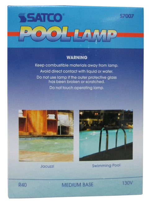 Pool And Spa BR40 Light Bulb 500W 130V Frosted Incandescent For A Lit Night Swim 5500 Lumens Medium Base 2000 Hours Durable Heat Resistant Glow For Outdoor Pool And Spa Lighting, R40 Medium Base 130V BOX Warning