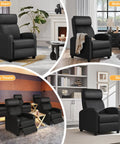 Collage showing Comfy PU Leather Recliner Chair in living room, bedroom, home theater, and study, highlighting versatile use.