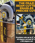 12 Inch Beam Cutter Attachment For Circular Saws - Fits Seven And A Quarter Inch Saws, Non-Worm Drive, Boost Depth From Two And A Half Inches To Twelve Inches, Yellow Black attached to a saw for deeper cuts.