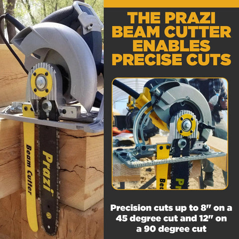 12 Inch Beam Cutter Attachment For Circular Saws - Fits Seven And A Quarter Inch Saws, Non-Worm Drive, Boost Depth From Two And A Half Inches To Twelve Inches, Yellow Black attached to a saw for deeper cuts.