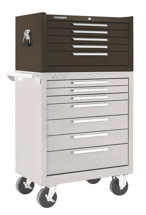 285XB 27-Inch Five-Drawer Industrial Top Chest In Tan Brown Wrinkle With Tubular Lock On Roller Cabinet