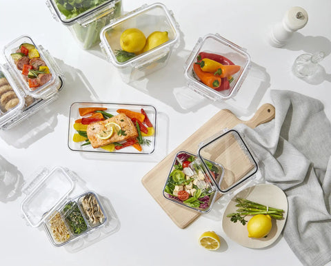 Airtight Food Storage Container With Lid 13.5oz - Leak-Proof Baby Food Box, BPA-Free, Microwave Safe, with food inside on counter.