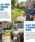 Man using Pro Grade 360 Degree Rotating Nozzle For Pressure Washer With Three Spray Modes to clean SUV in driveway