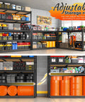 Heavy Duty Five Tier Garage Shelving Unit, 3080 Lbs Capacity, 24 Inch Deep Warehouse Shelves For Totes And Gear, Sturdy Steel Racking With Flat Overhang Free Shelves And Easy Assembly, black steel garage storage rack with totes and tools