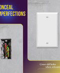 Top Shelf Heavy Duty Blank Wall Plate Outlet Cover One Gang White Polycarbonate Faceplate installed over electrical box.