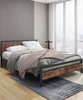 Top Tier Queen Platform Bed Frame With Solid Wooden Headboard Heavy Duty Steel Base featuring a cozy setup in a modern bedroom.