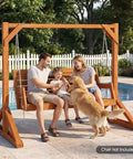 Heavy Duty Wooden Swing Frame For Outdoors With 800 Lb Capacity Stable Porch Swing Stand For Adults And Kids shown with family