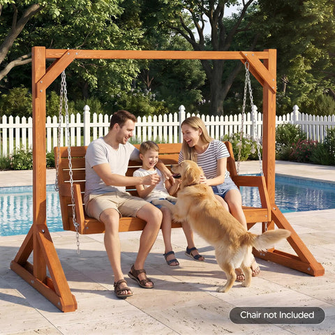 Heavy Duty Wooden Swing Frame For Outdoors With 800 Lb Capacity Stable Porch Swing Stand For Adults And Kids shown with family
