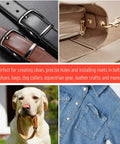 Leather Hole Punch Tool Kit With 240 Rivets Red Handled Rotary Belt Punch showing use on belts and pet collars