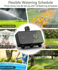 WiFi Sprinkler Timer 3 Zone With Alexa And Google Assistant Compatibility, showing flexible watering schedule and plans.