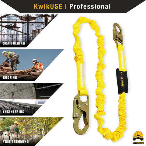 RATTLER Internal Shock Absorber Single Leg 6ft Safety Lanyard With Snap Hooks For Fall Arrest OSHA ANSI Certified shown in construction use