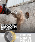 Four And A Half Inch Concrete Hole Saw Kit With Tungsten Carbide Teeth in action drilling through concrete wall