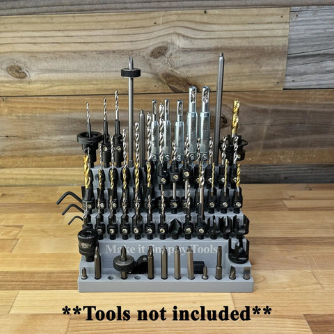 Heavy Duty Benchtop Or Wall Mount Bit Organizer For One Quarter Inch Hex Shank Bits And More, Neatly Stows Up To 75 Tools