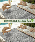 Waterproof 5x8 Outdoor Rug Mat For Patio Balcony RV Camping And Beach Reversible Boho Gray Plastic Straw Pattern
