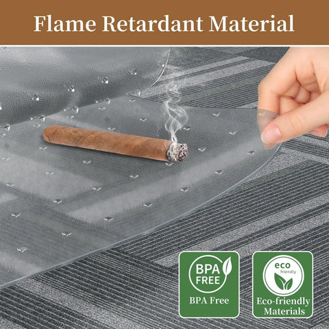 Clear Office Chair Mat For Carpeted Floors 36 By 48 Inches 0.09 Inch Thick With Non Slip Studded Bottom showing flame retardant feature