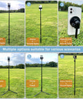 All In One Golf Swing Selfie Stick With Ground Spike And Tripod showing different attachments for various scenarios on grass
