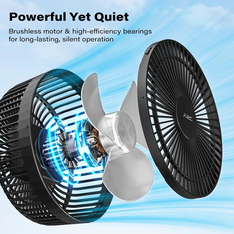 Magnetic Rechargeable Golf Cart Fan 7 Point 5 Inch With 10000 mAh Battery Up To 28 Hours 4 Speed Modes, internal components