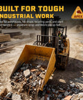 Heavy Duty Tough As Nails 3 Yard Self Dumping Hopper Forklift Tilt Skip handling debris at a job site.