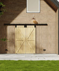 Exterior Barn Door Hardware Kit With Door 96 By 84 Inches K Frame 16 Foot Heavy Duty Black Sliding Track System Waterproof And Rustproof Easy Install For Warehouse And Garage Pine Door