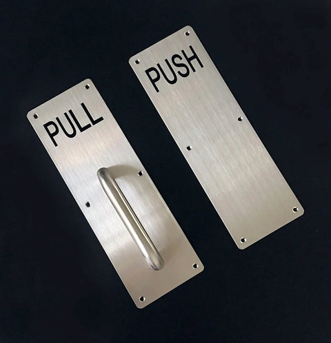 Stainless Steel Door Handle Set With Pull And Push Plate, Heavy Duty Commercial Grade Backplates 11.8 X 3.2 Inches, Screws Included, Easy Install, Silver Finish For Offices, Hotels, Restaurants