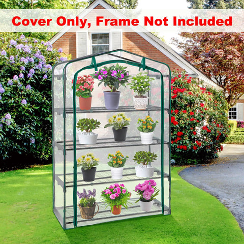 Extra Wide 4 Tier Greenhouse Replacement Cover 63 x 40 x 19 Inches Durable Clear PVC For Plants And Flowers Roll Up Zipper Door Breathable Air Flow And Humidity Control Frame Not Included