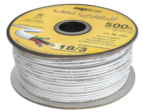 500 Ft 18 AWG Low Voltage LED Cable Three Conductor White Jacket In Wall Speaker Wire UL Class 2 Certified