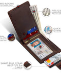RFID Blocking Slim Bifold Leather Wallet For Men, Front Pocket Minimalist Billfold open with cards and cash, Texas Brown 2.0