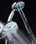 3-In-1 High-Pressure Shower Head With 48 Modes, 7-Inch Chrome Finish, Anti-Clog Microban Jets, water flowing from both heads