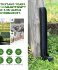 Beefy Heavy Duty Fence Post Repair Kit With One-Piece Steel Anchor And Stakes For Fixing Tilted Wood Posts, Rust-Proof Coating, Easy Install, Upgraded 11-Gauge Thickness, 2 Pack installed on a wooden post.