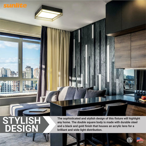 Modern interior with Cool 13 Inch LED Double Square Ceiling Light Fixture With Dimmable Color Temperature 3000K 4000K 5000K.