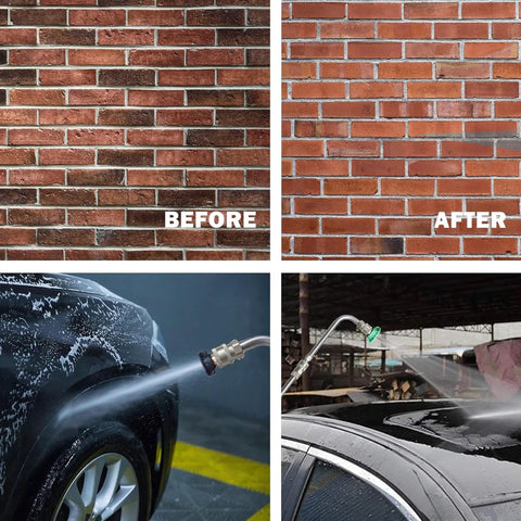 Pressure Washer Extension Wand Set cleaning brick wall and car, 15 Inch Stainless Steel Lance Kit with multiple nozzles, 4000 PSI