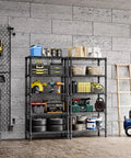 Heavy Duty 5 Tier Metal Storage Shelves with Wire Racks for Garage Kitchen Bathroom and Laundry, 1250 Lbs Capacity, Space Saving Freestanding Organizer, Black Finish, 13.8 D x 29.5 W x 59.5 H in garage