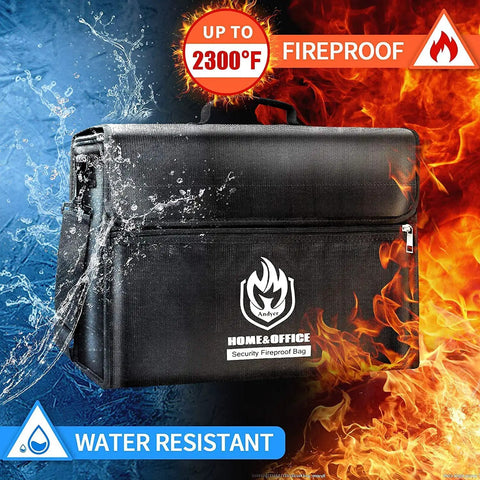 X-Large Thermal Insulated Fireproof Document Bag With Dual Pockets, 17x12x6 Inches, Waterproof, safe for cash and papers